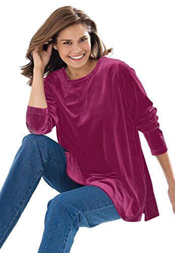 Woman Within Women's Plus Size Plush Tunic-Length Velour Knit Sweatshirt