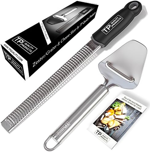 TP Quality Products - ZESTER / GRATER & Cheese SLICER - Sharp Blade with Non Slip Handle, Rubberized Feet, Dishwater Safe For Parmesan Cheese And Citrus + Stainless Steel Cutter