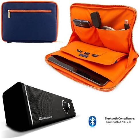 Irista Carrying Leather Sleeve (Midnight Blue, Orange) For Archos Elements 97 Xenon, 97 Carbon 9.7-inch Tablet + 10hr Bluetooth Speaker w/ Subwofer