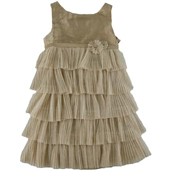 Kate Mack Gold Sleeveless Sheer Tiered Holiday Dress
