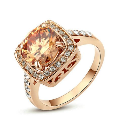 Yoursfs Yellow Princess Style Sparkly Halo 1.5ct Austrian Crystal Cushion Cut Topaz Anniversary Engagement Ring