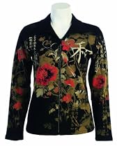 Big Sale Jess N Jane "Eastern Flower" French Terry Ladies Rhinestone Bling Zipper Jacket-large(Black)