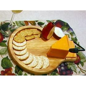 Beechwood Round Contoured Cheese Tray with Slicer by Prodyne