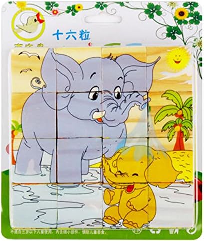 Rollbear Animal Wooden 16 pcs Cube Puzzle Best Blocks for 2 3 4 Years Old Toddlers Kids