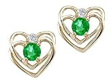0.54 cts Genuine Emerald and Diamond Heart Earrings - 14kt White or Yellow Gold