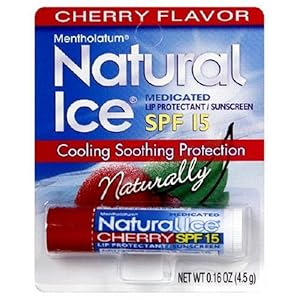 Mentholatum Natural Ice Lip Protectant SPF 15, Cherry Flavor, 0.16-Ounce Tubes (Pack of 12)