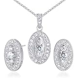 Vibrant Round Shape White CZ Pendant Earrings Set in Sterling Silver