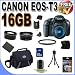Canon EOS Rebel T3 12.2 MP CMOS Digital SLR with 18-55mm IS II Lens and EOS HD Movie Mode (Black)+ 58mm 2x Telephoto lens + 58mm Wide Angle Lens (3 Lens Kit!!!)W/16GB SDHC Memory +Extra Battery+UV Filter+Case+Accessory Kit