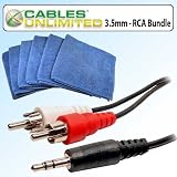 Cables Unlimited AUD120025 Stereo 3.5mm To 2 RCA 45 Feet Cable Bundle With Ultra Absorbent Microfiber Cleaning Cloths 6 Pack