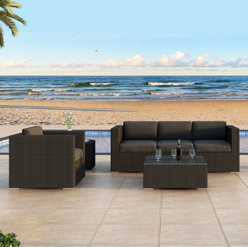 Urbana 3 Piece All-Weather Wicker Outdoor Sofa Set with Sunbrella Canvas Charcoal (54048-0000) Cushions