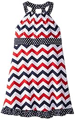Girls Ruched Chevron Print Cotton  Dress