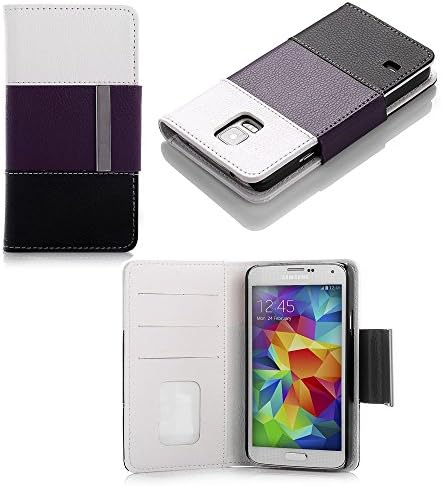 myLife Dark Byzantium Purple + White - Modern Design - Koskin Faux Leather (Card, Cash and ID Holder + Magnetic Detachable Closing) Slim Wallet for NEW Galaxy S5 (5G) Smartphone by Samsung (External Rugged Synthetic Leather With Magnetic Clip + Internal Secure Snap In Hard Rubberized Bumper Holder)