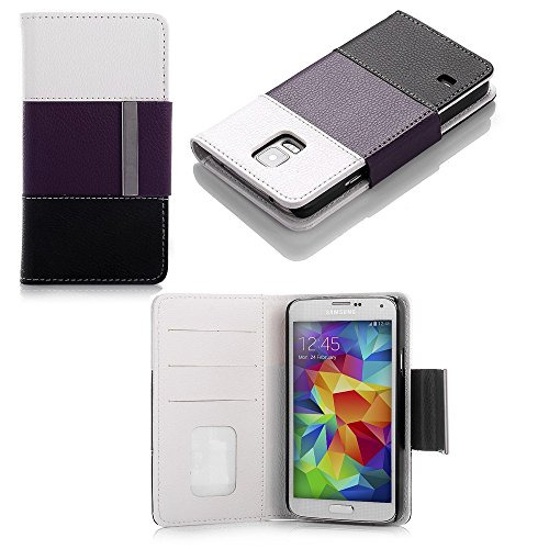myLife Dark Byzantium Purple + White - Modern Design - Koskin Faux Leather (Card, Cash and ID Holder + Magnetic Detachable Closing) Slim Wallet for NEW Galaxy S5 (5G) Smartphone by Samsung (External Rugged Synthetic Leather With Magnetic Clip + Internal Secure Snap In Hard Rubberized Bumper Holder)