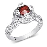 Exclusive 1.25 carats total weight Round Shape Checker Board Garnet & White CZ Size 8 Gemstone Ring in Sterling Silver