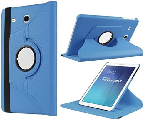 Amagoodseller 360 Degree Rotating PU Leather Folio Case Cover For Samsung Galaxy Tab E 9.6 inch T560 T561, Ultra Lightweight Stand Case - Light Blue