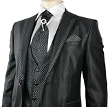 Mens Slim Fit Wedding Party Suit Black With Waistcoat & Crovat