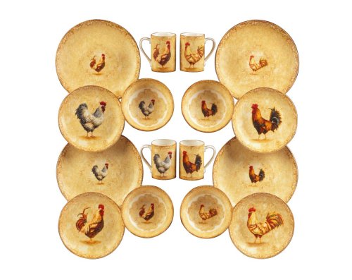 222 Fifth Avenue Regal Rooster 16-piece Dinnerware set, Service for 4