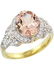 14k Gold Natural Morganite Ring 10x8 mm Oval Shape Diamond Halo, 1/2 inch wide