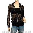 Jr Plus Size Lace Zipper Front Hoodie Top Black