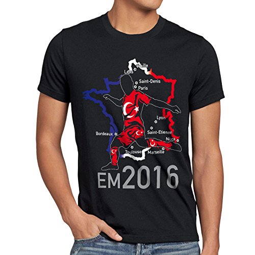 style3 EM 2016 Türkei Fan Herren T-Shirt Frankreich alle Spielorte Türkiye Turkey, Größe:XL;Farbe:Schwarz