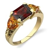 Thrillingly Modish 4.41 cts Radiant Garnet & Heart Citrine Diamond Ring 14Kt Yellow Gold