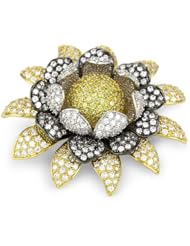 CZ by Kenneth Jay Lane "Classic Cubic Zirconia" Rhodium-Plated Gold Floral Dimensional Brooch