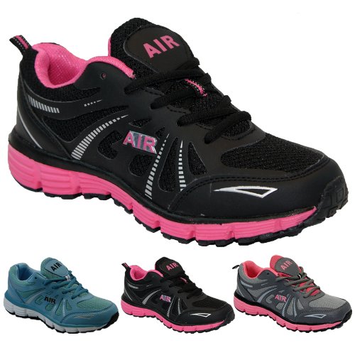 BARGAINS-GALORE® LADIES WOMENS GIRLS SPORTS GYM JOGGING RUNNING CASUAL TRAINERS TRAINER SIZE 3-8 UK (UK 5, BLACK PINK)