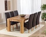 Madrid 2m Solid Oak Dining Table with 6 Brown Leather Chairs