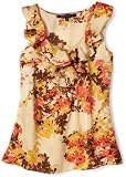 AK Anne Klein Women's Petite Autumn Floral Ruffle Shell