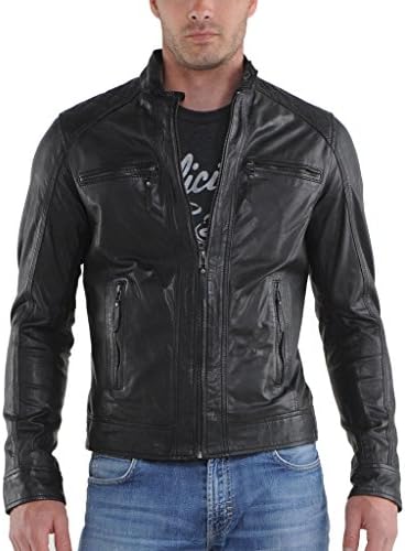 Hotleathersworld Men's Real Leather Biker Jacket Small Black