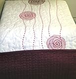 Burgundy Roses Embroidered Quilted Queen Size 3 PC Bedspread Set