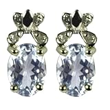 9ct White Gold Diamond Set Butterfly With Aquamarine Stud Earrings