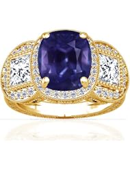 14K Yellow Gold Cushion Cut Purple Sapphire Fana Designer Ring