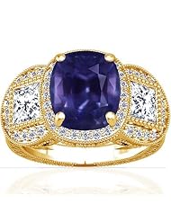 18K Yellow Gold Cushion Cut Purple Sapphire Fana Designer Ring