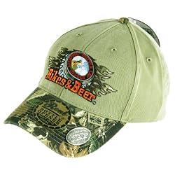 NWT "BIKES AND BEER", FISHING / DEER HUNTING, BOTTLE CAP OPENER * GREEN & CAMO, CAP / HAT * Medium / Large
