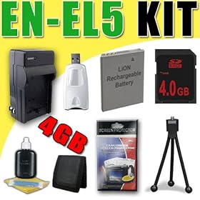 EN-EL5 Lithium Ion Replacement Battery/Charger for Nikon Coolpix P500 P90 P100 P6000 S10 Digital Cameras DavisMAX 4GB Memory Bundle