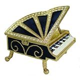 Midnight Blue Grand Piano Box Swarovski Crystals 24K Gold Jewelry, Trinket or...