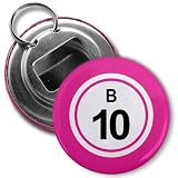 Creative Clam Bingo Ball B10 Ten Pink 2.25 Inch Button Style Bottle Opener With Key Ring
