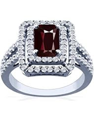 14K White Gold Emerald Cut Ruby Ring With Sidestones (GIA Certificate)