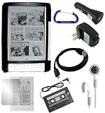 Amazon Kindle DX Soft Leather Cover Case (BLACK) w/ Screen Protector / Screen Guard, Earphones / Headphones, 3.5mm to Cassette Tape Adapter, USB 2in1 Sync and Charging Data Cable, USB Car Charger, USB Wall / Travel Charger and Free Carabiner Keychain