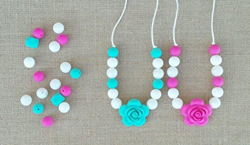 Children's Sensory Necklace, Chewlery, Chew Necklace, Toddler Teething Necklace, Hot Pink or Turquoise Flower