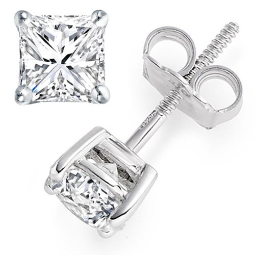 0.63 Carat D/IF Princess Certified Diamond Solitaire Stud Earrings in Platinum 