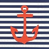 Boston International 20 Count 3-Ply Paper Cocktail Napkins, Blue Yacht Club Anchor