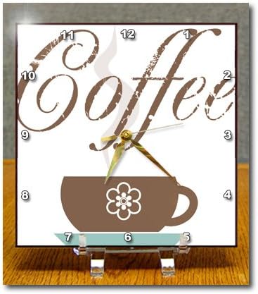 Anne Marie Baugh - Illustrations - Grunge Beige and Aqua Coffee Cup With The Word Coffee - 6x6 Desk Clock (dc_211048_1)