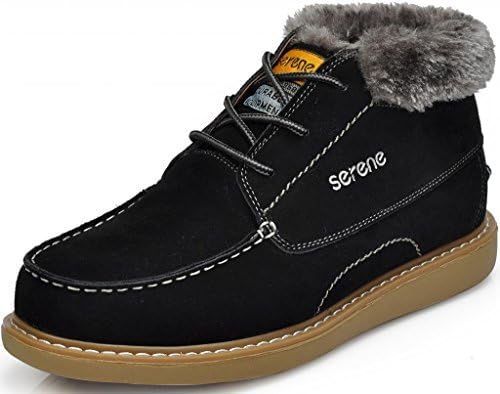SUNROLAN Men's Fashion Fur-lined Suede Leather Casual Winter Boots Combat Boots Work Shoes Xr1203