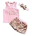 3 Style Baby Girl Gold Letter Print Sleeveless Vest +Gold Sequins Shorts Pants Outfit Set +Bowknot Headband