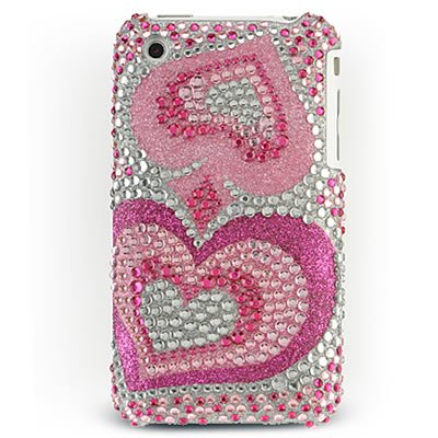 Crystal Hard Pink Cover With Rhinestone Bling-Bling Heart Design Case for APPLE IPHONE 3GS 3G-S [WCG90]
