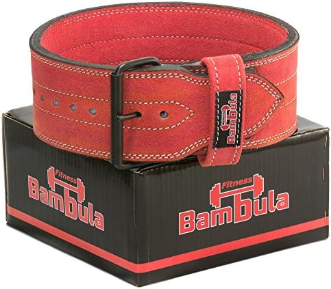 Genuine Leather 13 mm Powerlifting Belt Single Prong Steel Buckle 4" Wide - Squats - Bench Press - Deadlift - Weightlifting - Bodybuilding - Strongman (Red, Large)