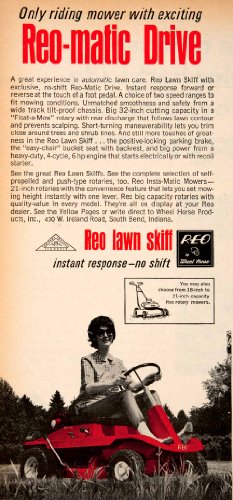 1966 Ad Reo-matic Lawn Skiff Vintage Riding Lawn Care Rotary Mower Maintenance - Original Print Ad