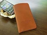 希少な革を使ったスマートフォン・イタリアンレザーケース職人手縫い仕上げ【テラコッタ(茶）×ブラウンステッチ】iPhone 5/iPhone 4S/ARROWS X/ARROWS Z/MEDIAS ES N-05D/ドコモ Xperia acro SO-02C等をカバーする汎用タイプ